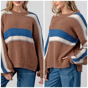Hashttag Soft Balloon Sleeve Color Block Sweater